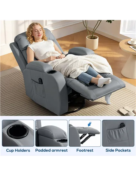 HOMCOM Massage Recliner Armchair, PU Leather Recliner Chair, Grey