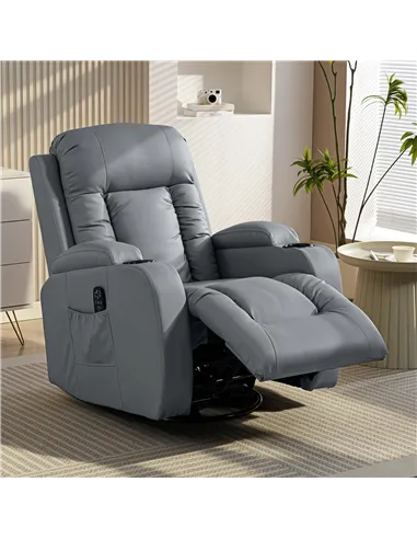 HOMCOM Massage Recliner Armchair, PU Leather Recliner Chair, Grey