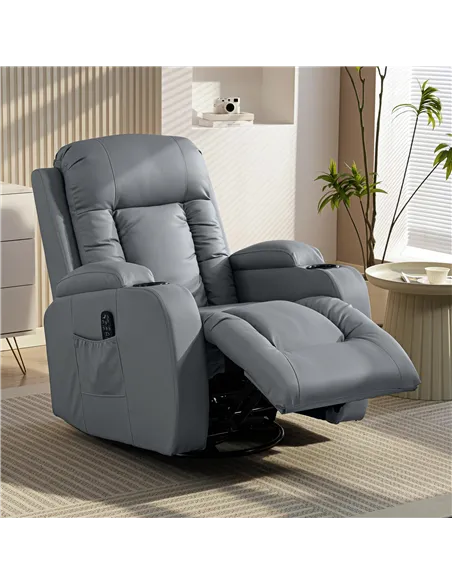 HOMCOM Massage Recliner Armchair, PU Leather Recliner Chair, Grey