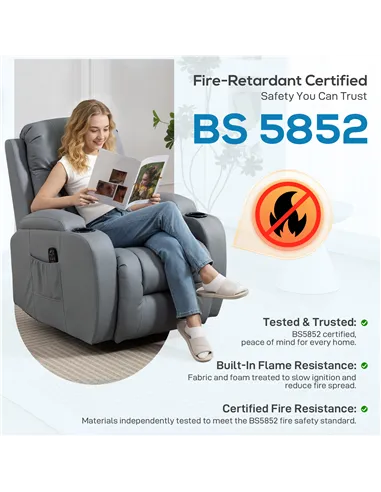 HOMCOM Massage Recliner Armchair, PU Leather Recliner Chair, Grey