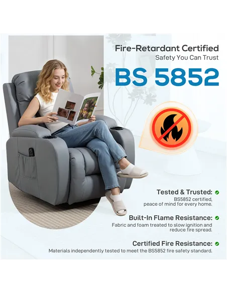 HOMCOM Massage Recliner Armchair, PU Leather Recliner Chair, Grey