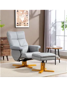 HOMCOM PU Leather Swivel Recliner Chair with Footstool, Wooden Base and Storage for Living Room, Light Grey 2
