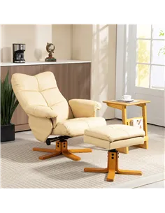 HOMCOM PU Leather Swivel Recliner Chair with Footstool, Wooden Base and Storage for Living Room, Beige 2