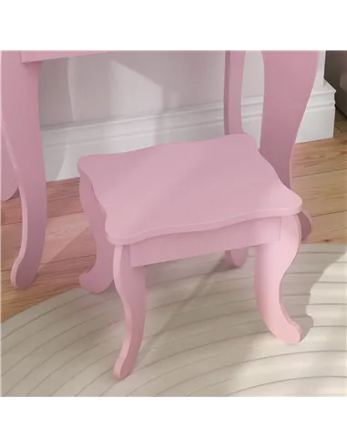 HOMCOM Kids Vanity Table and Chair Set with Tri-Folding Mirror and Stool, Makeup Dressing Table with Drawer, Pink