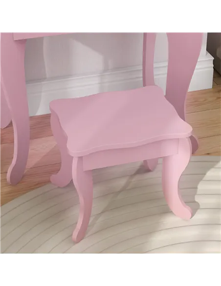 HOMCOM Kids Vanity Table and Chair Set with Tri-Folding Mirror and Stool, Makeup Dressing Table with Drawer, Pink