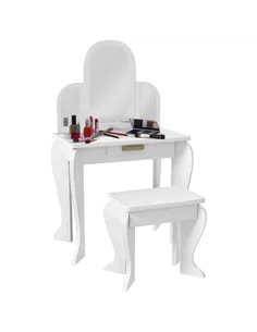 HOMCOM Kids Dressing Table Set, with Mirror and Drawer - White