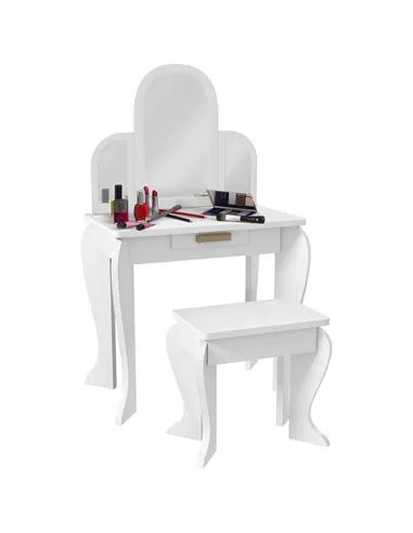 HOMCOM Kids Dressing Table Set, with Mirror and Drawer - White