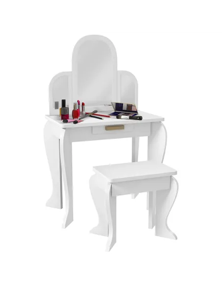 HOMCOM Kids Dressing Table Set, with Mirror and Drawer - White