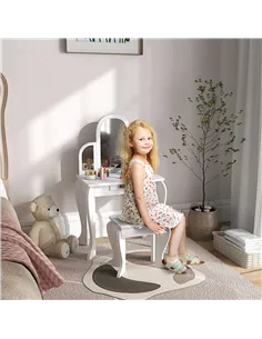 HOMCOM Kids Dressing Table Set, with Mirror and Drawer - White 2