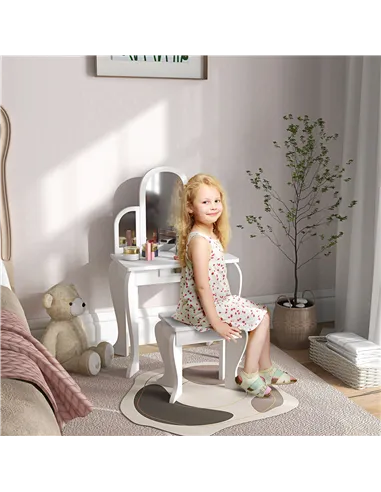 HOMCOM Kids Dressing Table Set, with Mirror and Drawer - White