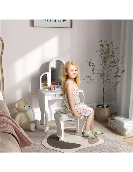 HOMCOM Kids Dressing Table Set, with Mirror and Drawer - White