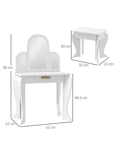 HOMCOM Kids Dressing Table Set, with Mirror and Drawer - White