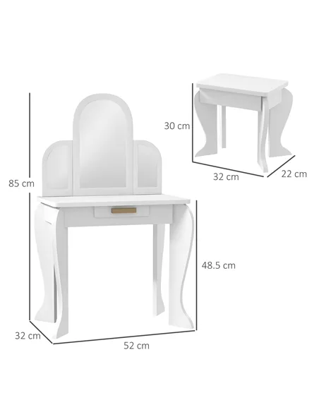 HOMCOM Kids Dressing Table Set, with Mirror and Drawer - White