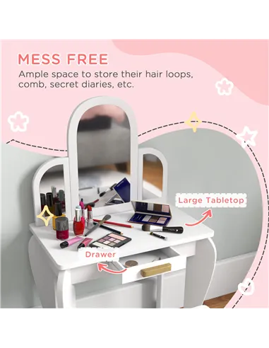 HOMCOM Kids Dressing Table Set, with Mirror and Drawer - White