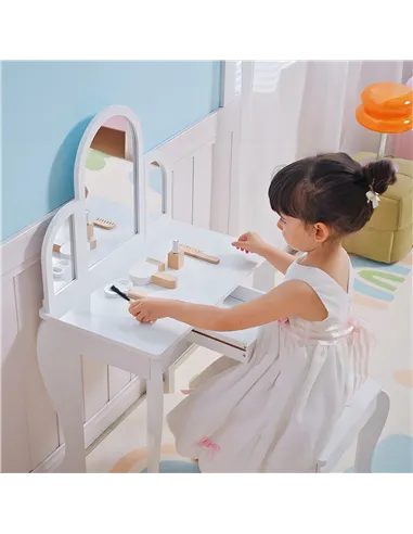 HOMCOM Kids Dressing Table Set, with Mirror and Drawer - White