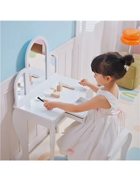 HOMCOM Kids Dressing Table Set, with Mirror and Drawer - White