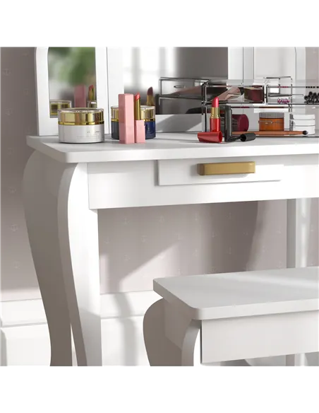 HOMCOM Kids Dressing Table Set, with Mirror and Drawer - White