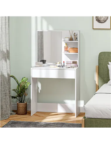 HOMCOM Dressing Table with Mirror and Storage - White