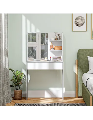 HOMCOM Dressing Table with Mirror and Storage - White