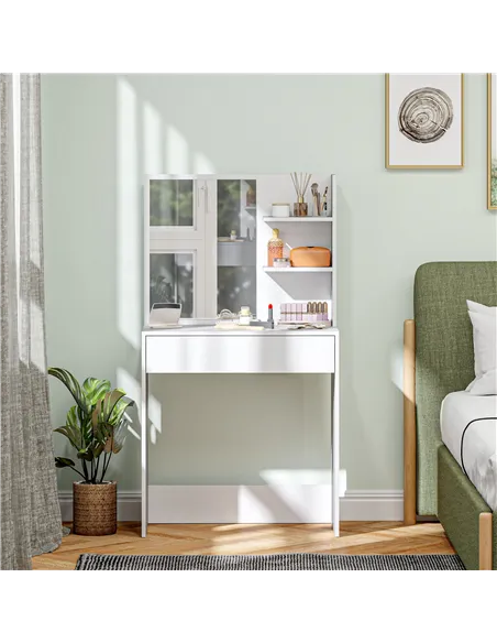 HOMCOM Dressing Table with Mirror and Storage - White