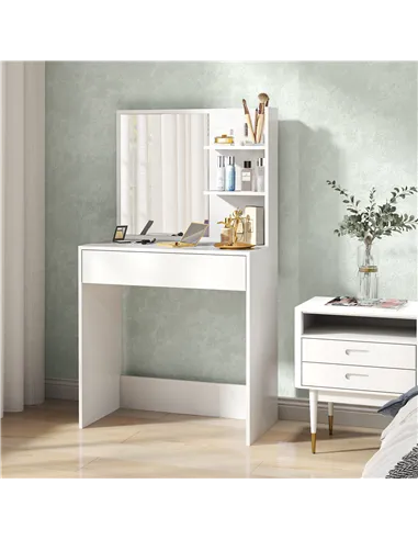 HOMCOM Dressing Table with Mirror and Storage - White