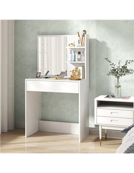 HOMCOM Dressing Table with Mirror and Storage - White