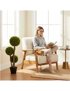 HOMCOM Decorative Artificial Trees Boxwood Ball Topiary Trees Set of 2 in Pot, Fake Plants for Home Indoor Outdoor Decor 2