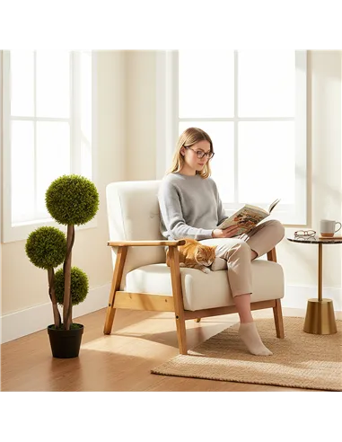 HOMCOM Decorative Artificial Trees Boxwood Ball Topiary Trees Set of 2 in Pot, Fake Plants for Home Indoor Outdoor Decor