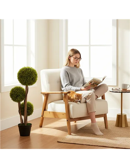 HOMCOM Decorative Artificial Trees Boxwood Ball Topiary Trees Set of 2 in Pot, Fake Plants for Home Indoor Outdoor Decor