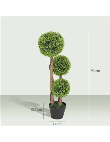 HOMCOM Decorative Artificial Trees Boxwood Ball Topiary Trees Set of 2 in Pot, Fake Plants for Home Indoor Outdoor Decor