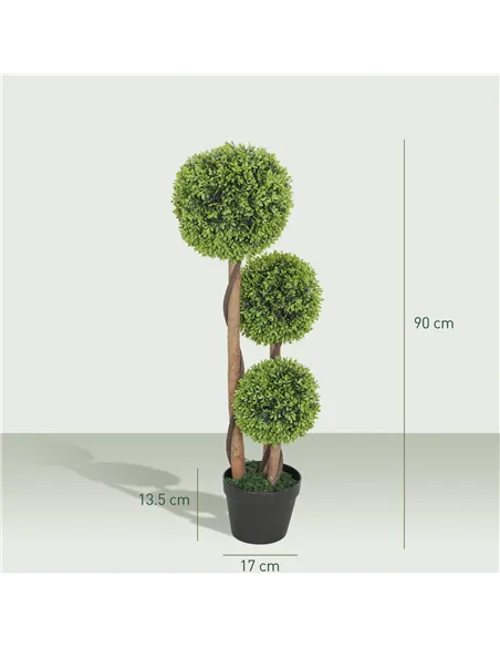 HOMCOM Decorative Artificial Trees Boxwood Ball Topiary Trees Set of 2 in Pot, Fake Plants for Home Indoor Outdoor Decor