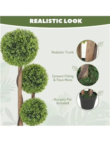 HOMCOM Decorative Artificial Trees Boxwood Ball Topiary Trees Set of 2 in Pot, Fake Plants for Home Indoor Outdoor Decor