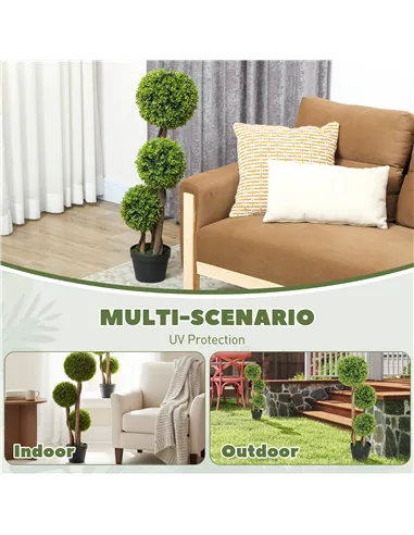 HOMCOM Decorative Artificial Trees Boxwood Ball Topiary Trees Set of 2 in Pot, Fake Plants for Home Indoor Outdoor Decor