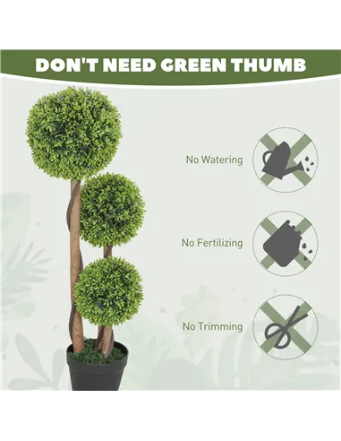 HOMCOM Decorative Artificial Trees Boxwood Ball Topiary Trees Set of 2 in Pot, Fake Plants for Home Indoor Outdoor Decor