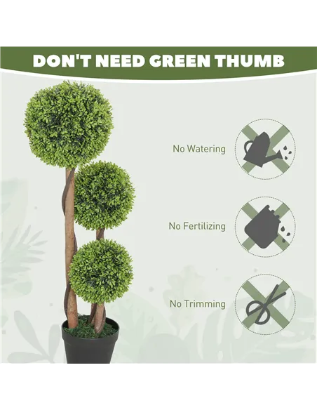 HOMCOM Decorative Artificial Trees Boxwood Ball Topiary Trees Set of 2 in Pot, Fake Plants for Home Indoor Outdoor Decor