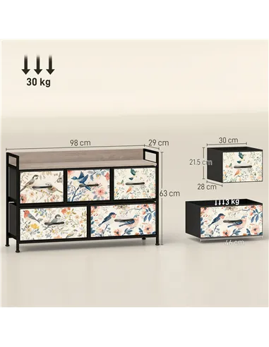 HOMCOM 5-Drawer Chest of Drawers - White