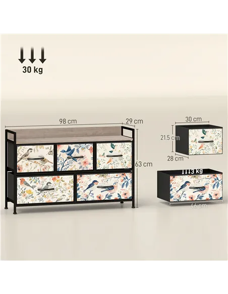 HOMCOM 5-Drawer Chest of Drawers - White