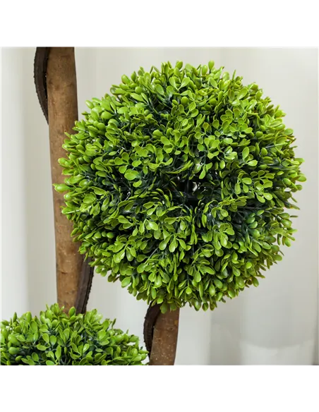 HOMCOM Decorative Artificial Trees Boxwood Ball Topiary Trees Set of 2 in Pot, Fake Plants for Home Indoor Outdoor Decor