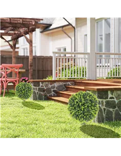 HOMCOM Set of 2 40 cm Artificial Boxwood Topiary Ball Bush with Integrated Ground Stake, Indoor Outdoor UV Resistant Faux Greene 2