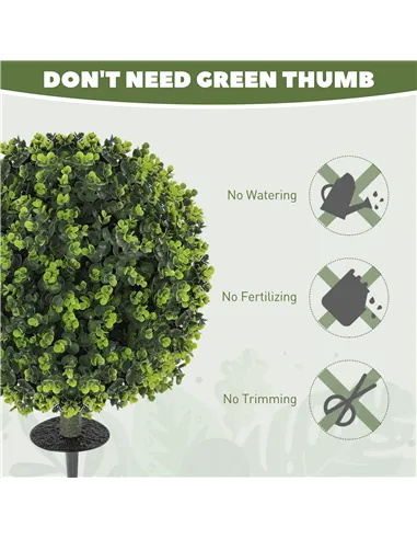 HOMCOM Set of 2 40 cm Artificial Boxwood Topiary Ball Bush with Integrated Ground Stake, Indoor Outdoor UV Resistant Faux Greene