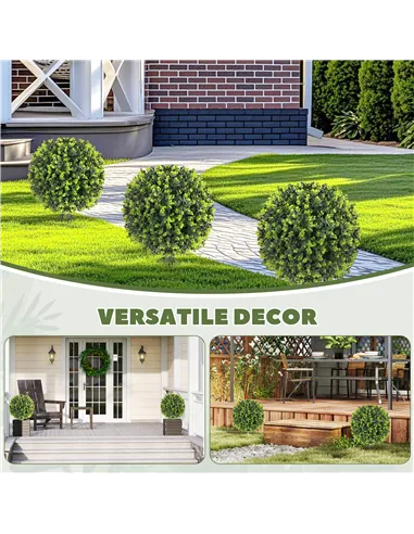 HOMCOM Set of 2 40 cm Artificial Boxwood Topiary Ball Bush with Integrated Ground Stake, Indoor Outdoor UV Resistant Faux Greene