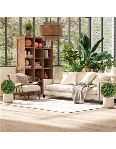 HOMCOM Set of 2 40 cm Artificial Boxwood Topiary Ball Bush with Integrated Ground Stake, Indoor Outdoor UV Resistant Faux Greene