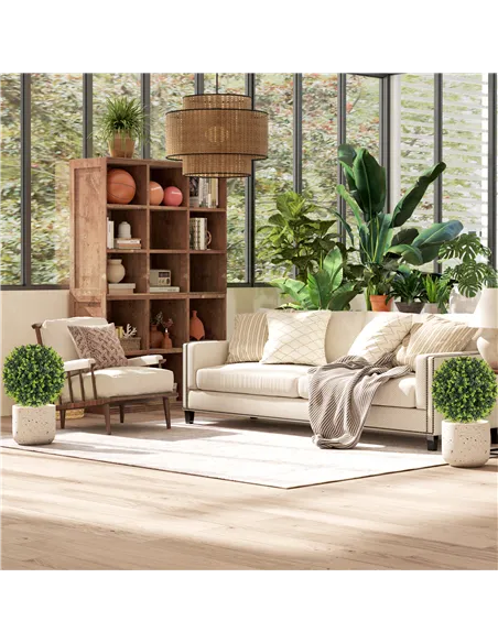 HOMCOM Set of 2 40 cm Artificial Boxwood Topiary Ball Bush with Integrated Ground Stake, Indoor Outdoor UV Resistant Faux Greene