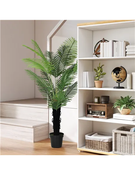 HOMCOM 175cm Artificial Areca Palm Tree with 16 PE Leaves, Decorative Artificial Plant with Plastic Pot and Flocked Soil, Fake P
