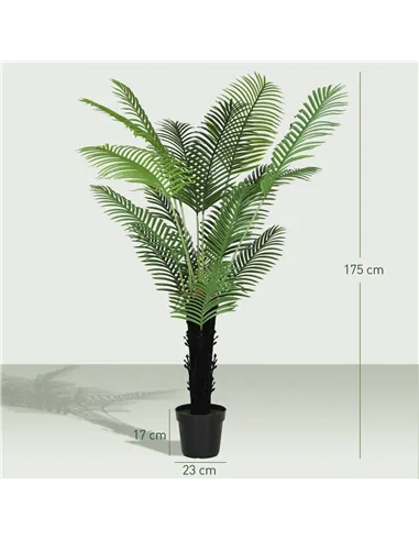 HOMCOM 175cm Artificial Areca Palm Tree with 16 PE Leaves, Decorative Artificial Plant with Plastic Pot and Flocked Soil, Fake P