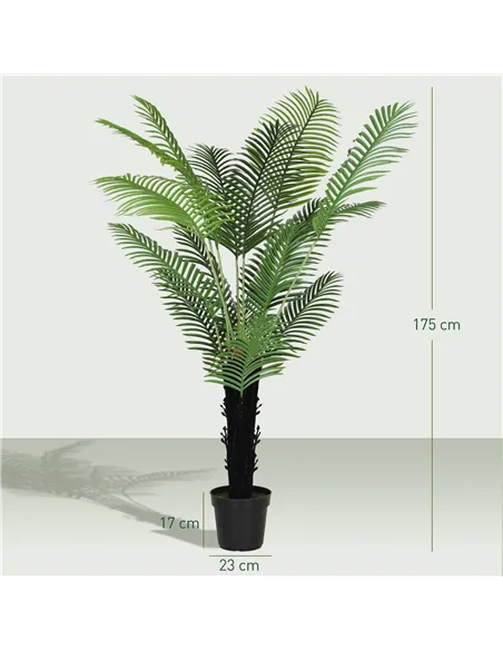 HOMCOM 175cm Artificial Areca Palm Tree with 16 PE Leaves, Decorative Artificial Plant with Plastic Pot and Flocked Soil, Fake P