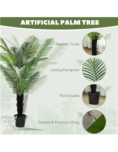 HOMCOM 175cm Artificial Areca Palm Tree with 16 PE Leaves, Decorative Artificial Plant with Plastic Pot and Flocked Soil, Fake P