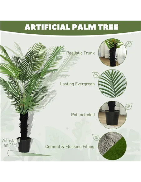 HOMCOM 175cm Artificial Areca Palm Tree with 16 PE Leaves, Decorative Artificial Plant with Plastic Pot and Flocked Soil, Fake P