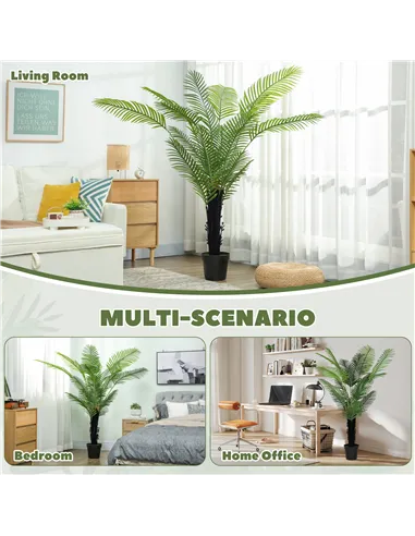 HOMCOM 175cm Artificial Areca Palm Tree with 16 PE Leaves, Decorative Artificial Plant with Plastic Pot and Flocked Soil, Fake P