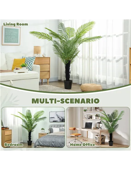 HOMCOM 175cm Artificial Areca Palm Tree with 16 PE Leaves, Decorative Artificial Plant with Plastic Pot and Flocked Soil, Fake P